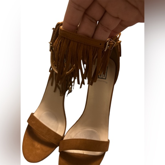 Cognac Fringe Ankle Heeled Sandals - Picture 6 of 7